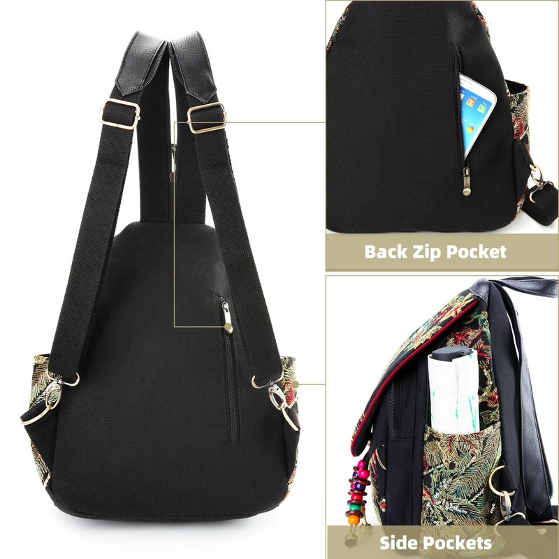 Goodhan Vintage Phoenix Sequins Embroideried Women Backpack Daypack Travel Shoulder Bag One_Size Style 01: Black - Image 5